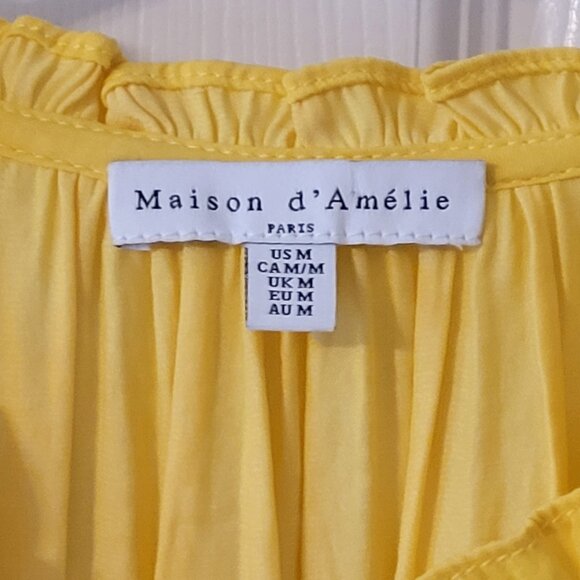 Maison d'Amelie Anthropologie faux silk butterfly sleeve BLOUSE Yellow M - Picture 5 of 6